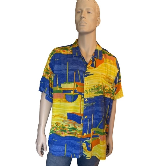 Jams World 100% Rayon Hawaiian Shirt Top Casual Tiki  Full Button Front Colorful - Picture 14 of 16